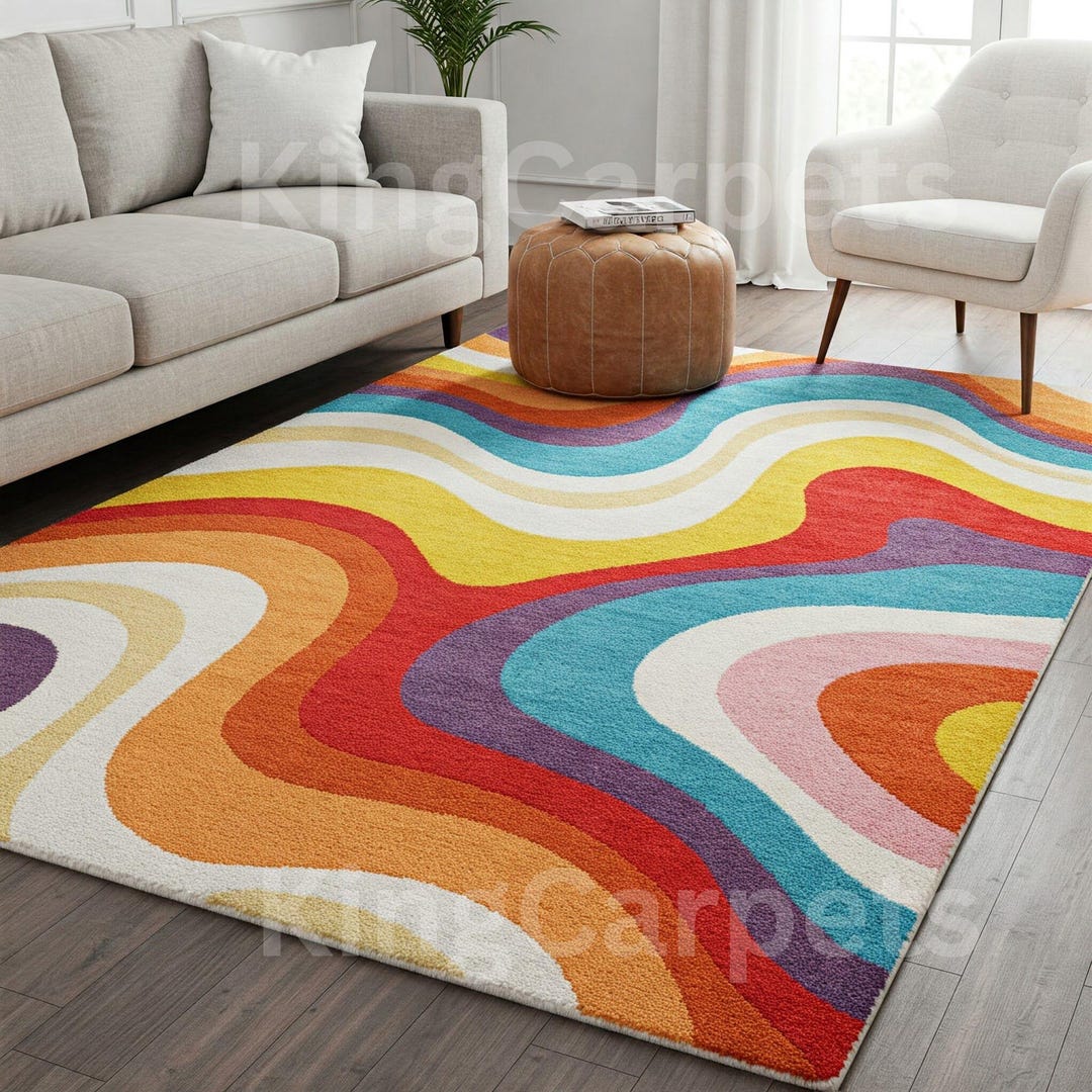 Colorful Rugs Above Colorful Rug, Modern Rainbow Area Rug, Hand Tufted Contemporary Carpet ...