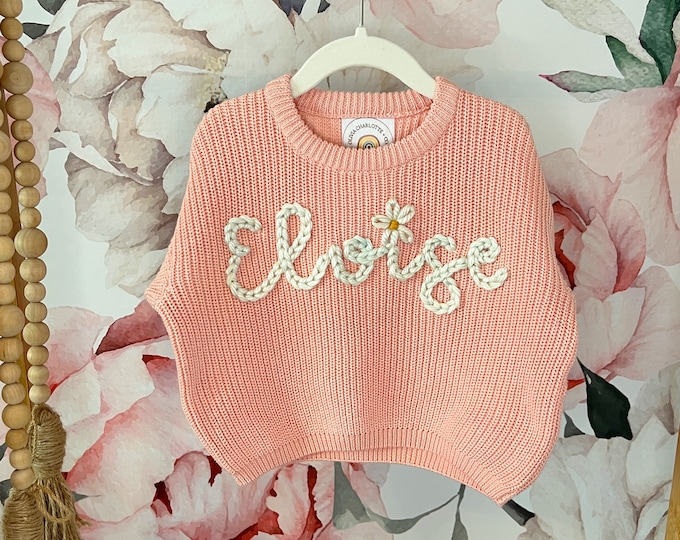 Hand Embroidered Baby Name Sweater Luxury Baby Girl Gifts Boho Baby