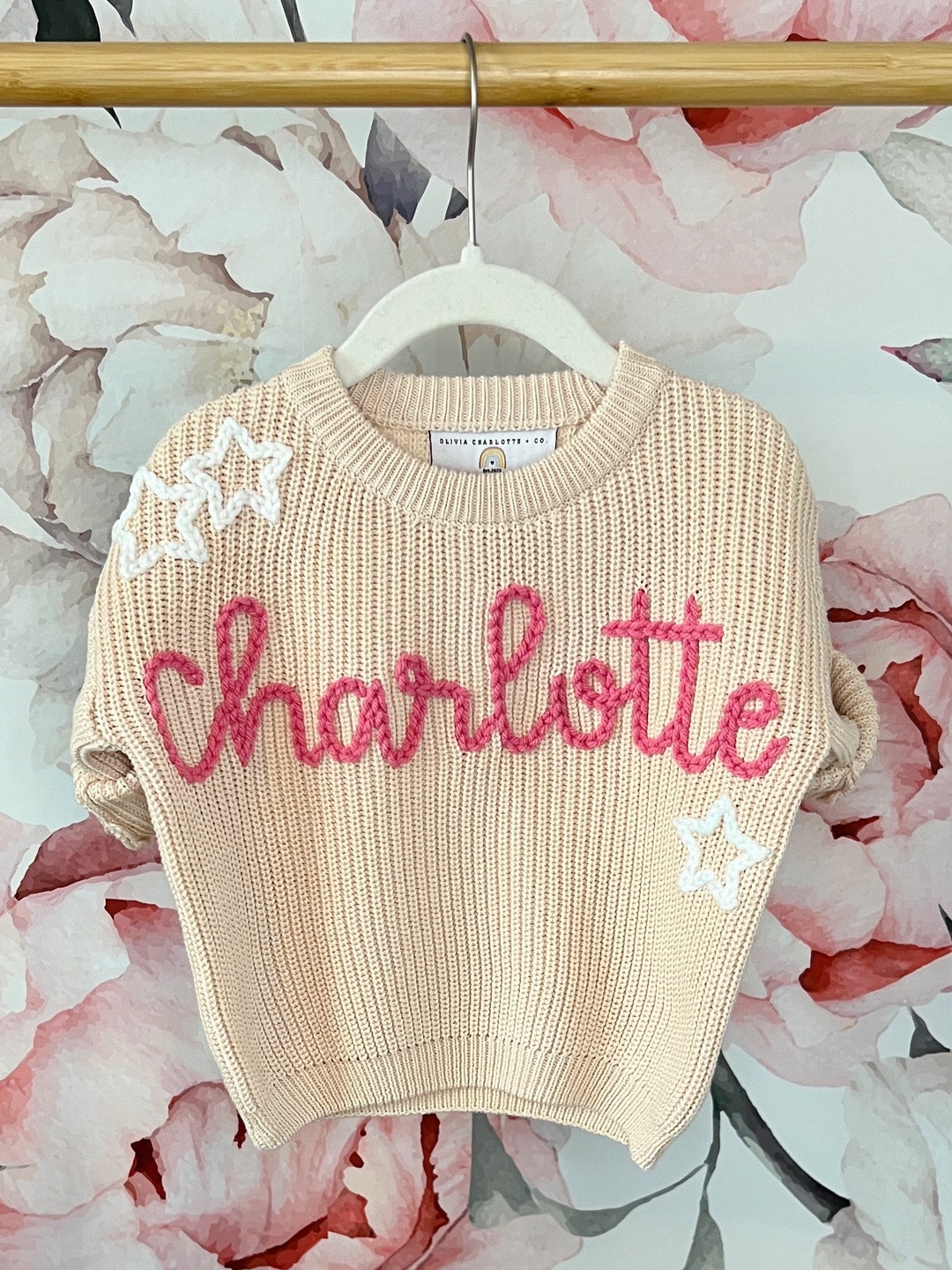 Hand Embroidered Name Knit Sweater / Custom Loose Fit Name Sweater for