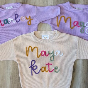 Hand Embroidered Name Knit Sweater / Custom Loose Fit Name Sweater for ...