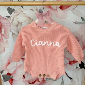 Personalized Baby Name Romper, Hand Embroidered, Customized Chunky Knit Sweater Oversized