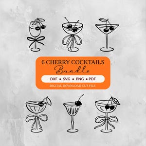 Cherry Cocktails SVG DXF Bundle: 6 Hand Drawn Vector Cut Files for Cricut and Silhouette