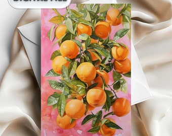 Juicy Oranges Printable Postcard | Watercolor Digital Art Card for Print A6 | Gift Card with Summer Vibe
