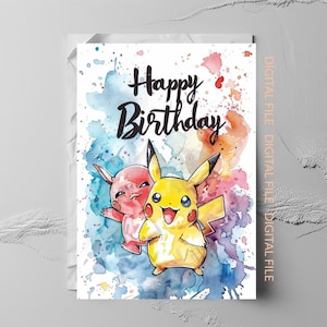 Cartes postales aquarelles pour anniversaire d&#39;enfants | Illustration de dessin animé | Illustration numérique d&#39;anniversaire | Carte d&#39;art aquarelle pour impression A6