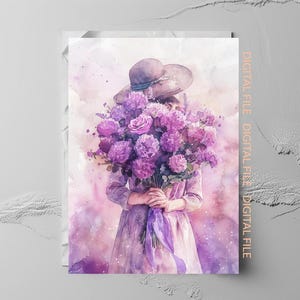 Lady with Peonies Printable Card: Watercolor Floral Design (A6 Download JPG