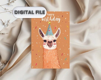 Happy Lama Birthday Printable Post Card | Cute Cartoon Digital Birthday Postcard for Print | Lama Birthday Party | Download A6 Print Card