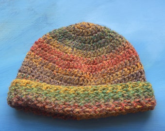 Chunky crochet fisherman hat - orange, yellow, mossy green, docker hat, trawler, surf beanie