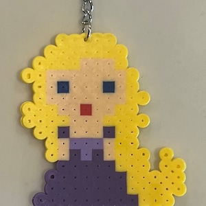 Rapunzel Keychain, Handmade, Perler Bead Keychain, Fuse Bead Charm, Backpack Charm, Perler Bead Charm, Fuse Bead, Zipper Charm
