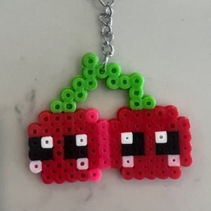 Cherry Keychain, Handmade, Perler Bead Keychain, Fuse Bead Charm, Backpack Charm, Perler Bead Charm, Fuse Bead, Zipper Charm