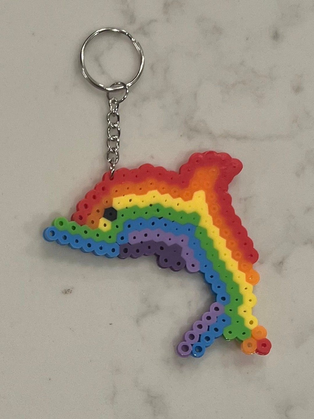 Dolphin Keychain, Handmade, Perler Bead Keychain, Fuse Bead Charm