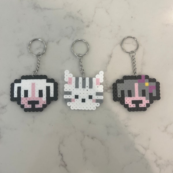 Puppy or Cat Keychain, Handmade, Perler Bead Keychain, Fuse Bead Charm, Backpack Charm, Perler Bead Charm, Fuse Bead, Zipper Charm