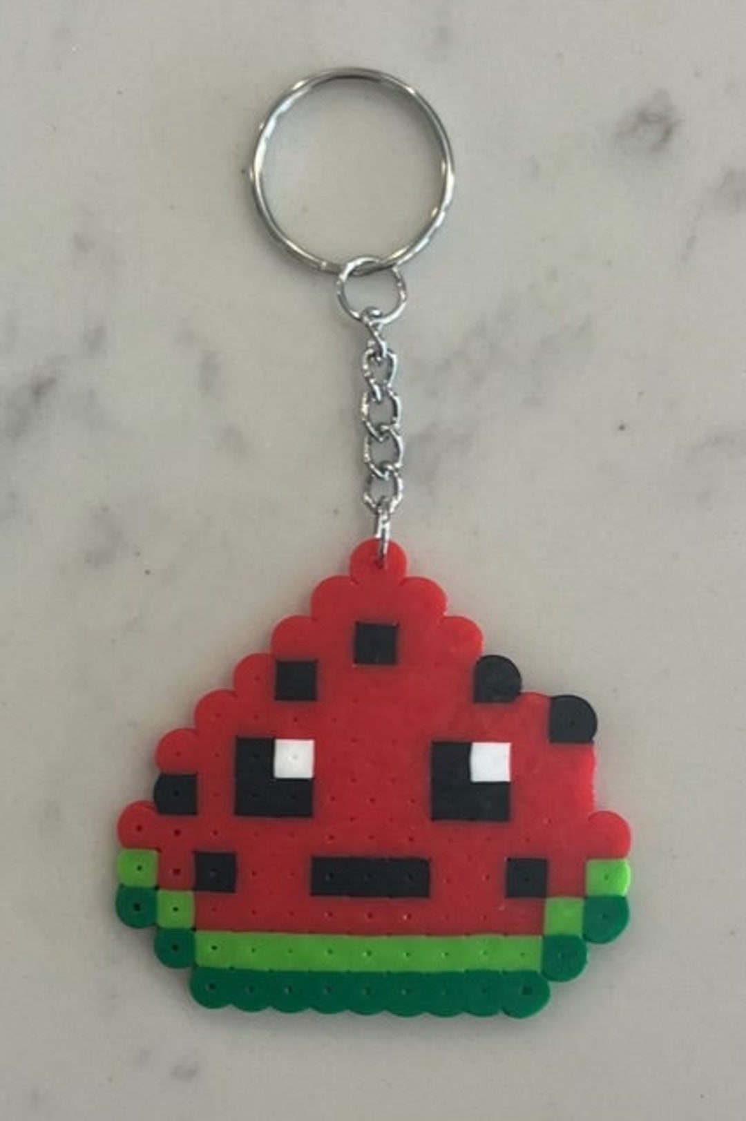 Watermelon Keychain, Handmade, Perler Bead Keychain, Fuse Bead Charm