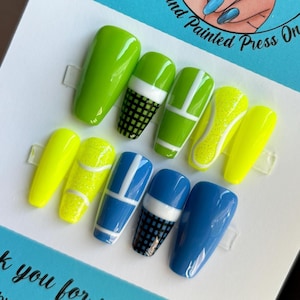 Tennis Ball Court Wimbledon US Australian Open Press On Nails | Hand Painted Custom Nail Art | Reusable Short Glue On Nails | Mani by Allie