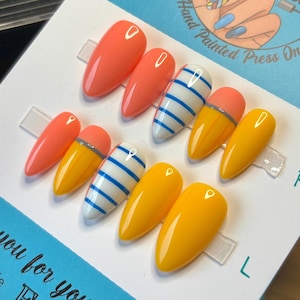 Back to School Pencil and Notebook Teacher Press On Nails | Hand Painted Custom Nail Art | Reusable Short Glue On Nails | Mani by Allie