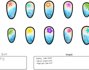 Custom Order: Ocean Beach Turquoise Summer Vacation Press On Nails | Hand Painted Reusable Glue On Nails | Mani by Allie