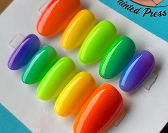 Rainbow Ombre Pride Spring Summer St. Patricks Day Press On Nails | Hand Painted Reusable Glue On Nails | Mani by Allie
