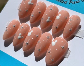 Disney Mickey Stars Sparkle Press On Nails | Hand Painted Custom Nail Art | Reusable Short Glue On Nails | Mani by Allie
