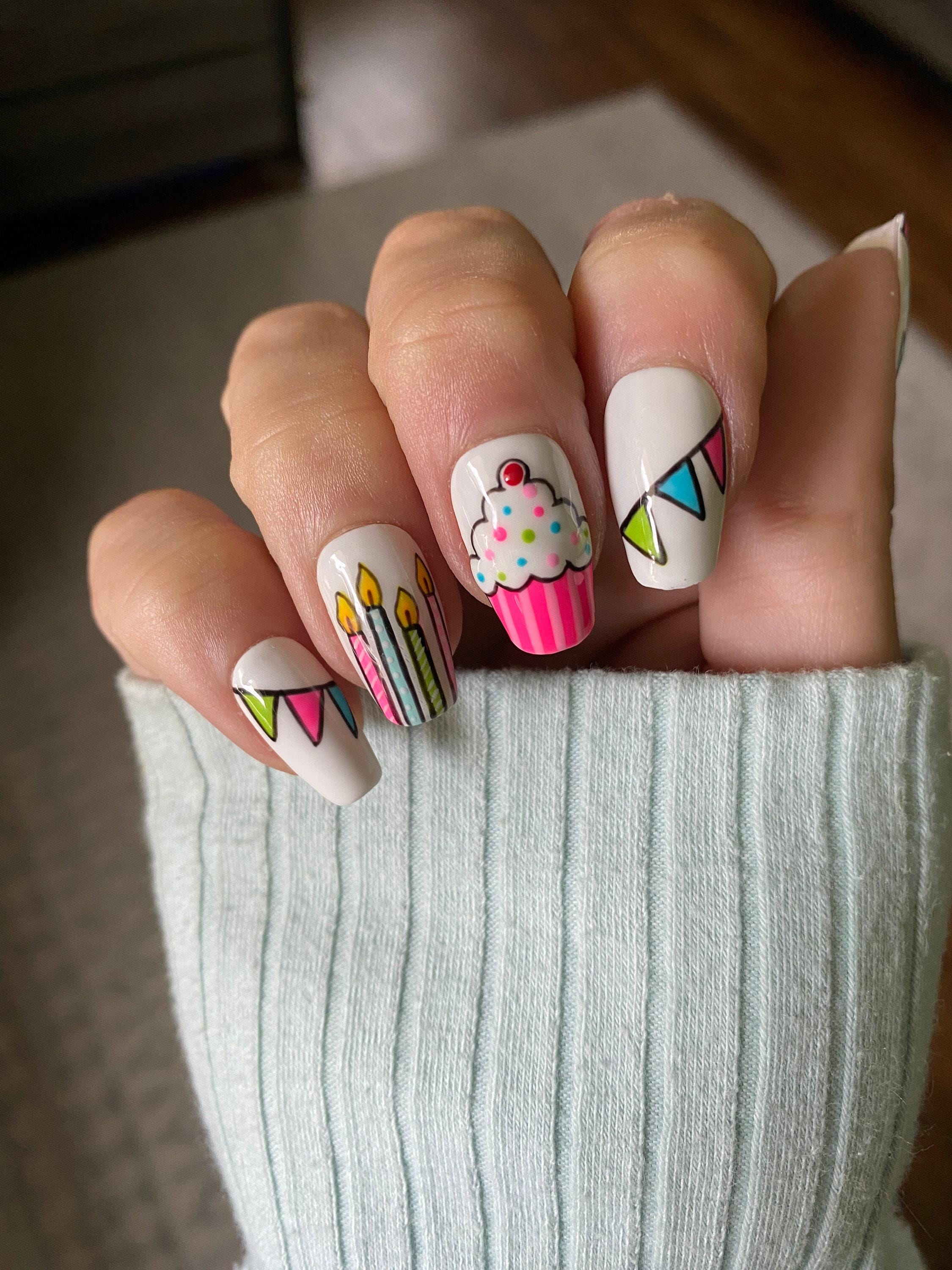 Birthday Nails with Neon Balloon Shapes