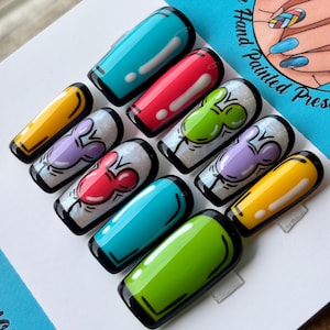 Pop Art Disney Mickey Balloon Rainbow Press On Nails | Hand Painted Custom Nail Art | Reusable Short Glue On Nails | Mani by Allie