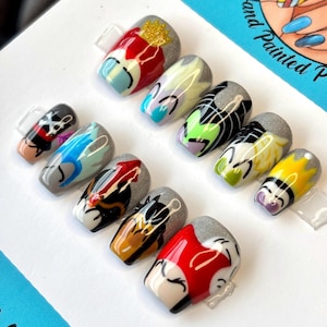 Disney Villains Maleficent Ursula Cruella de Vil Press On Nails | Hand Painted Custom Nail Art | Reusable Short Glue On Nails |Mani by Allie