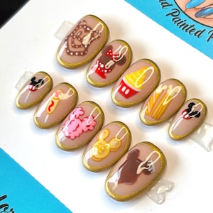 Disney Snacks Gold Chrome Dole Whip Mickey Press On Nails | Hand Painted Custom Nail Art | Reusable Short Glue On Nails | Mani by Allie