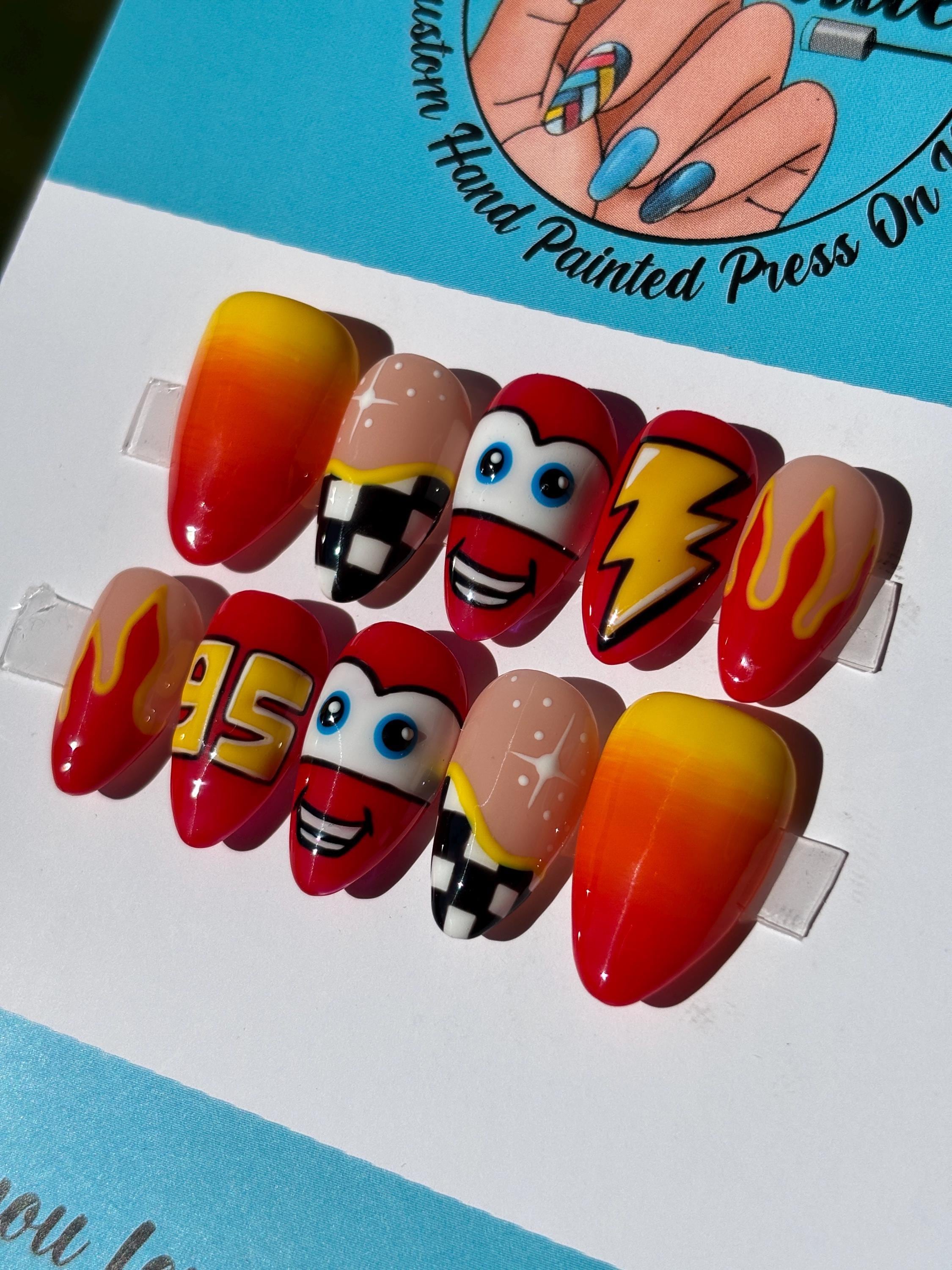 Cars Lightning Mcqueen Race Car Checkered Disney Press on Nails |hand ...