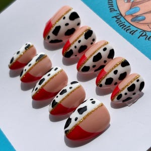 Cruella De Vil 101 Dalmations Disney French Press On Nails | Hand Painted Custom Nail Art | Reusable Short Glue On Nails | Mani by Allie