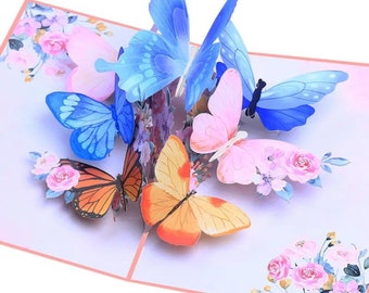 3D Pop Up Greeting Card Handmade Butterfly Flower Design.Mothers Day Ideal Gift for Mom. Congratulations, Anniversary gift thank you friend
