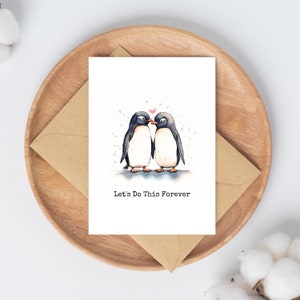 Penguin love | Anniversary card | Christmas card Her | Valentines Day card | Wedding card | Holding Hands | Mother&#39;s Day| husband | Hug card