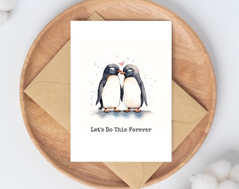 Penguin love | Anniversary card | Christmas card Her | Valentines Day card | Wedding card | Holding Hands | Mother's Day| husband | Hug card