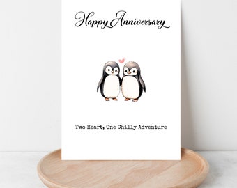 Penguin love | Anniversary card | Christmas card Her | Valentines Day card | Wedding card | Holding Hands | Mother's Day| husband | Hug card