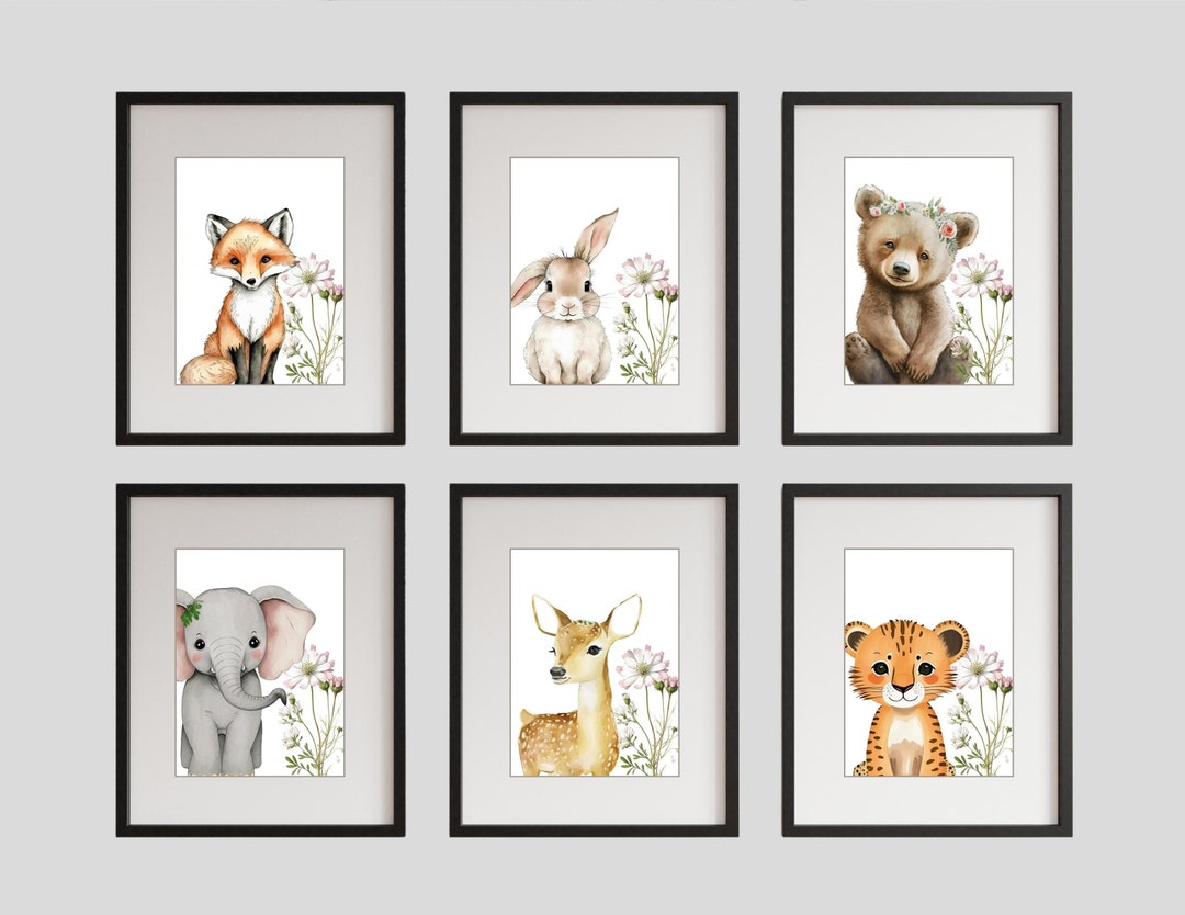 DIGITAL Set of 6 Woodland Animal Decor Wall Art. Floral Etsy
