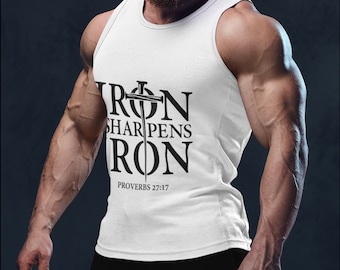 Iron Sharpens Iron Christian Tank Top, Gym Workout Shirt