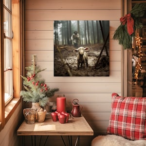 Christian Wall Art Jesus Saving Lamb Dirty Lamb Canvas Wall Decor Christian Photo Jesus Running After Lamb Lost Muddy Lamb Canvas Print