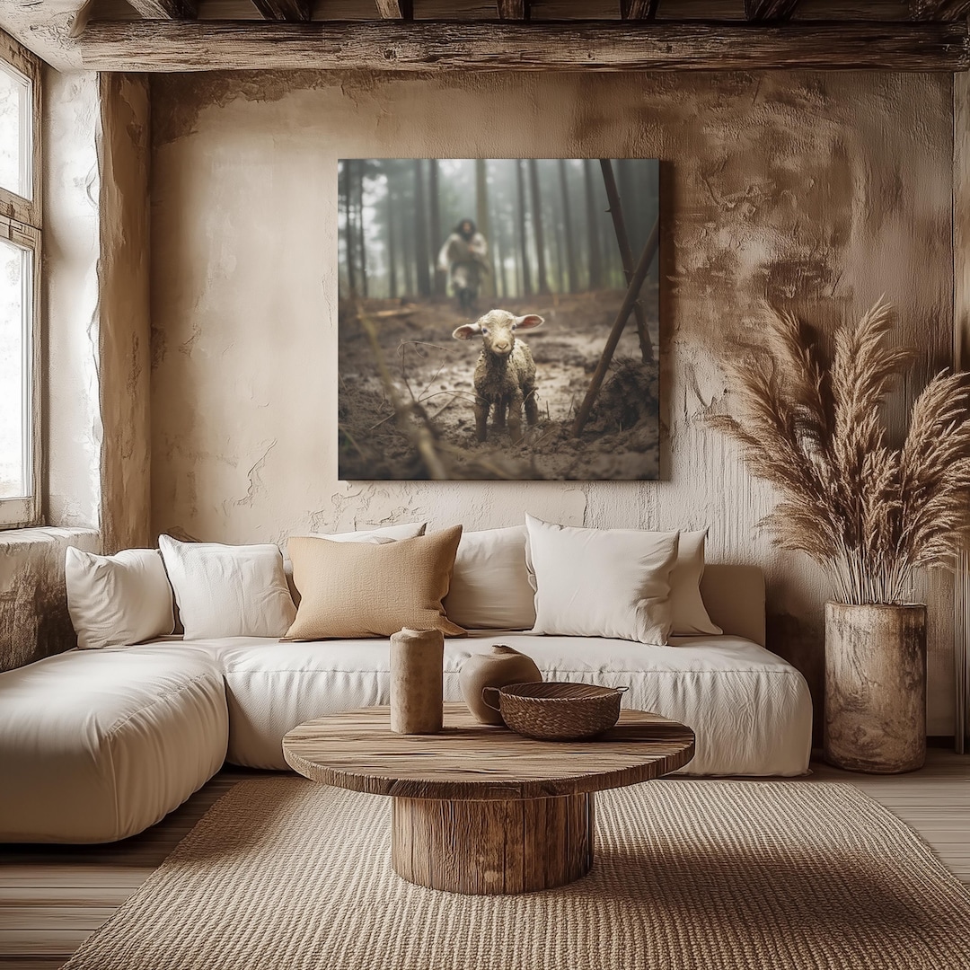 Jesus Saving Lamb Canvas Print: 