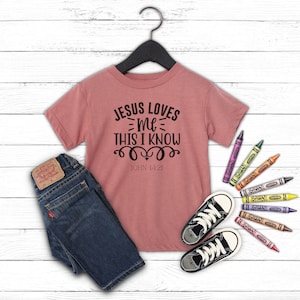 Jesus Loves Me Toddler Short Sleeve Tee Toddler T Shirt Toddler Christian Shirt Christian T-Shirt Toddler Christian Gift Tshirt Bible Verse