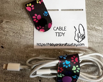 2 x Paw Print Cable Tidy, Cable Organiser, Faux Leather Bookmarks