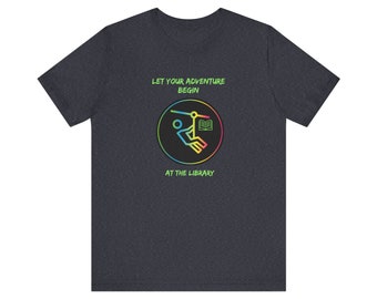 Library Summer Reading 2024 T-Shirt, Let Adventure Begin at the Library, Ziplining with Book