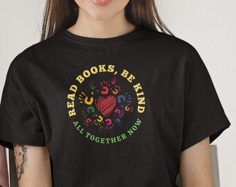 Summer Reading, All Together Now, Read Books, Be Kind Heart Handprints T-Shirt for librarians, readers, teachers