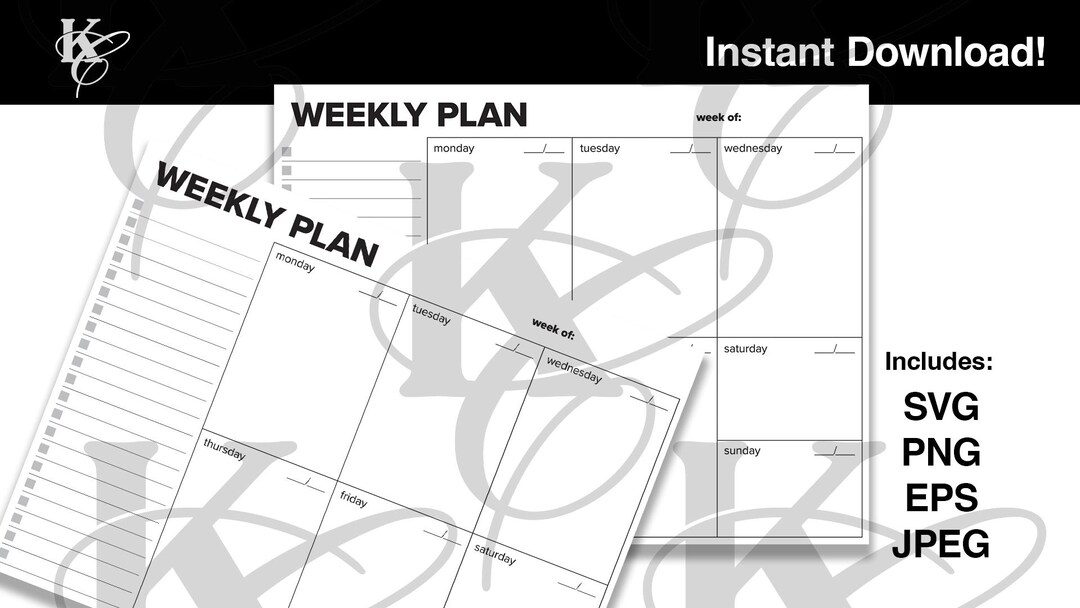 Minimalist Weekly Planner SVG Template | Printable Planner Insert ...