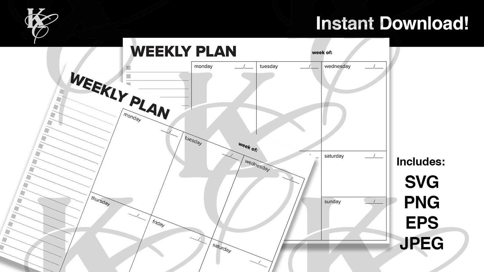 Minimalist Weekly Planner SVG Template | Printable Planner Insert ...