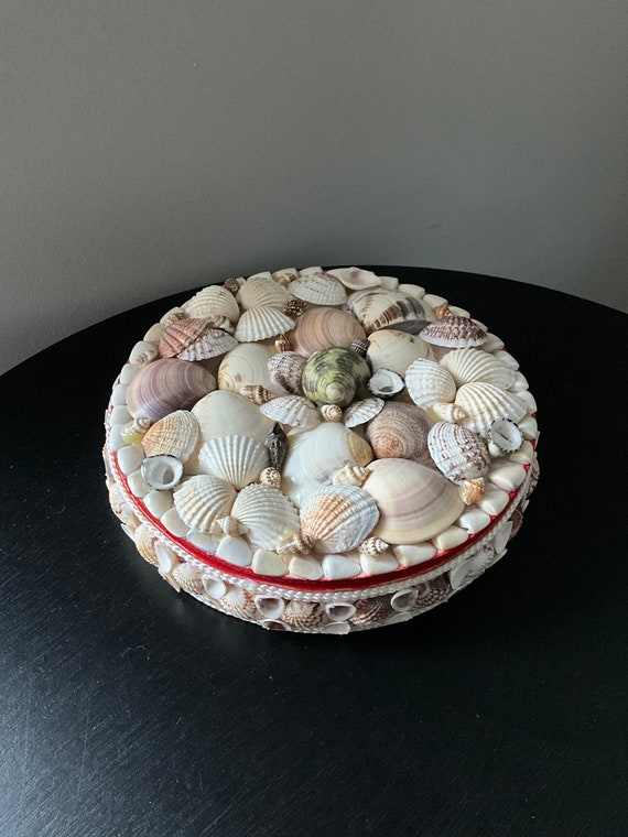 Shell 6” Round Trinket Box with Red Velvet lining