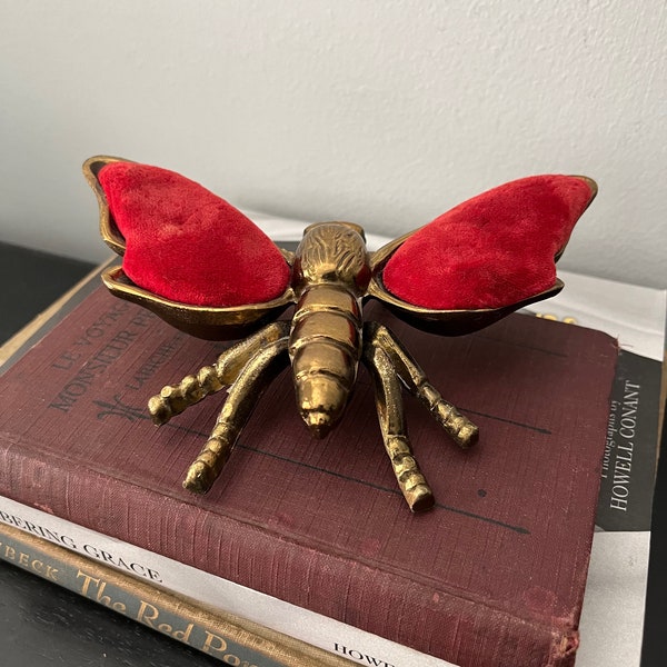 Antique Brass Butterfly Paperweight Pin Cushion