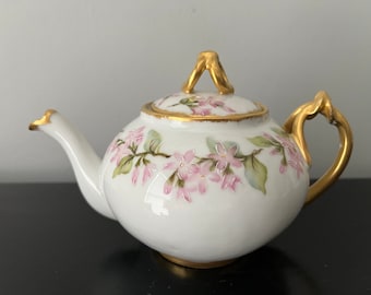 1890s William Guerin and Company porcelain Limoges France Teapot ornate gold handle || W. G. & Co. French Limoges