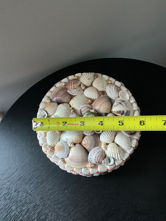 Shell 6” Round Trinket Box with Red Velvet lining - image 6