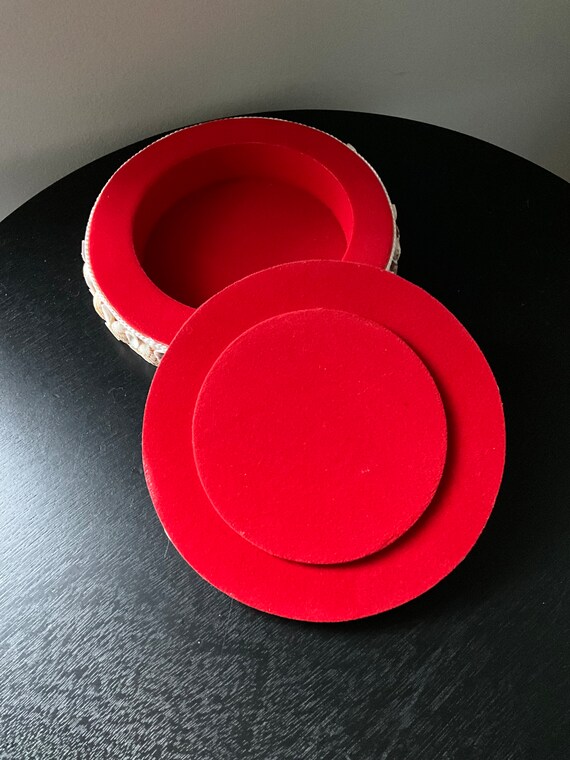 Shell 6” Round Trinket Box with Red Velvet lining - image 3
