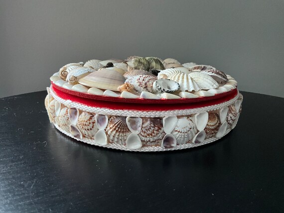 Shell 6” Round Trinket Box with Red Velvet lining - image 4