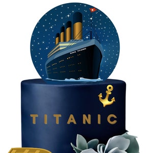 Topper per torta blu TITANIC con scialuppe di salvataggio e accessori! Decorazioni per feste TITANIC, download istantaneo, stampa fai da te su cartoncino+uso! PDF