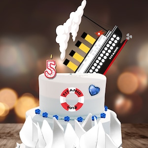 Decorazione per torta per feste TITANIC con scialuppe di salvataggio e accessori! Decorazioni per feste TITANIC, download immediato, stampa fai da te su cartoncino e utilizzo! 1-100