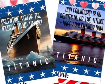 Titanic Valentine Cards for School Kids,School Valentines,Happy Titanic Valentines Day,Girl Valentines, Boy Valentines,Titanic Treat Cards